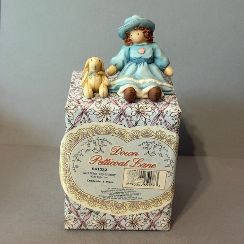 Vintage Down Petticoat Lane Enesco Figurine Box Priscilla Hillman Girl Toy Bunny
